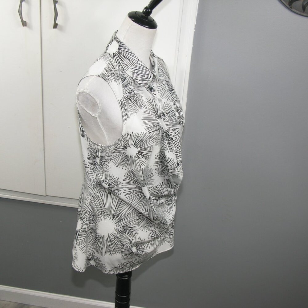 Cabi White/Black Patterned Partial Button Front S… - image 3